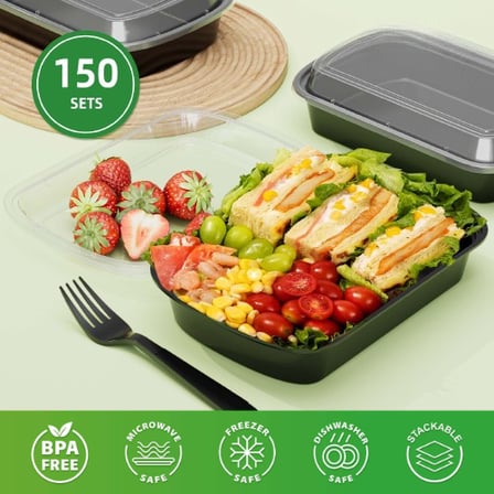 16 oz. Black Rectangular Microwavable Heavy Weight Plastic Food Containers with Lids - (150/Case)