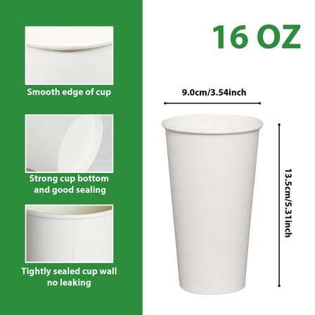 16 oz. White Poly Paper Hot Cups - (1000/Case)