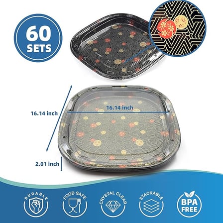 16.14'' x 16.14 ''x 2'' Square sushi container with clear lid shown with dimensions.jpg