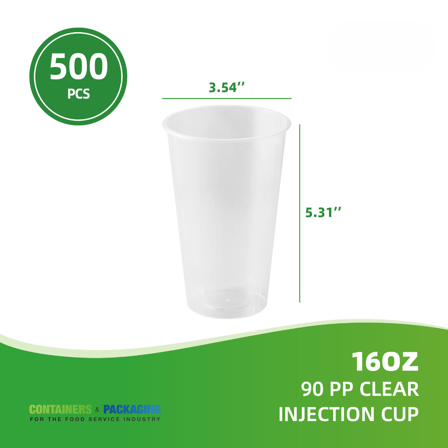 16 oz. Clear PP Plastic Injection Cold Cups 90 mm - (500/Case)