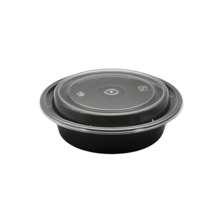 16 oz. Black Round Microwavable Heavy Weight Plastic Food Container with Lid.jpg