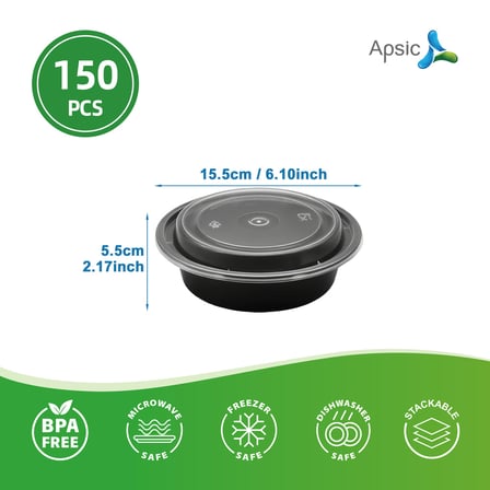 16 oz Black Round Microwavable Heavy Weight Container with Lid Showing Dimensions.jpg