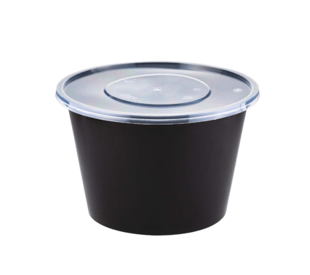 1750 ml Black Round Plastic Food Containers with Lids - (180/Case)