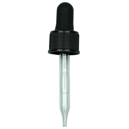 18-400 Black Dropper with 66 mm Glass Pipette (Fits 0.5 oz Boston Round Bottle) - 1000/Case