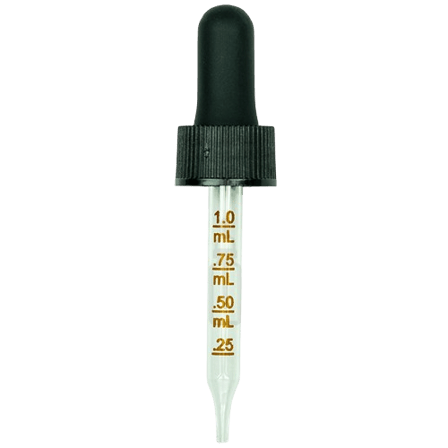 18-400 Black Dropper with 66 mm Graduated Glass Pipette (Fits 0.5 oz Boston Round Bottle) - 1000/Case
