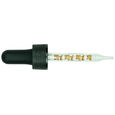18-400 Black Dropper with 66 mm Graduated Glass Pipette (Fits 0.5 oz Boston Round Bottle) - 1000/Case