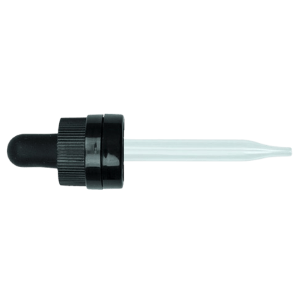 18-415 Black CRC Tamper Evident Dropper with 76 mm Glass Pipette (Fits 30 ml Euro Round Bottle) - 1000/Case
