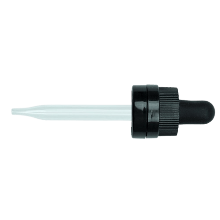 18-415 Black CRC Tamper Evident Dropper with 76 mm Glass Pipette (Fits 30 ml Euro Round Bottle) - 1000/Case