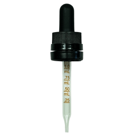 18-415 Black CRC Tamper Evident Dropper with 76 mm Graduated Glass Pipette (Fits 30 ml Euro Round Bottle) - 1000/Case