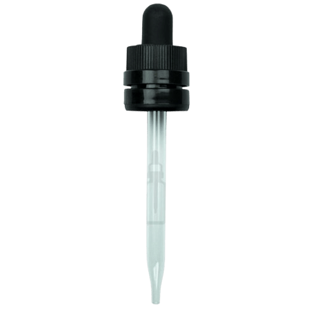 18-415 Black CRC Tamper Evident Dropper with 91 mm Glass Pipette (Fits 60ml Euro Round Bottle) - 2000/Case