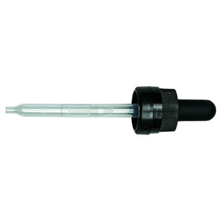 18-415 Black CRC Tamper Evident Dropper with 91 mm Glass Pipette (Fits 60ml Euro Round Bottle) - 2000/Case