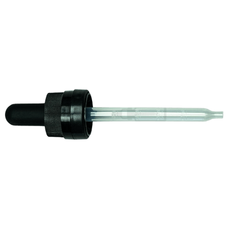 18-415 Black CRC Tamper Evident Dropper with 91 mm Glass Pipette (Fits 60ml Euro Round Bottle) - 2000/Case