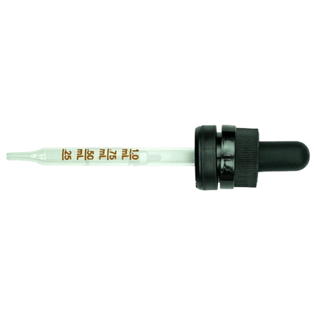 18-415 Black CRC Tamper Evident Dropper with 91 mm Graduated Glass Pipette (Fits 60ml Euro Round Bottle) - 2000/Case