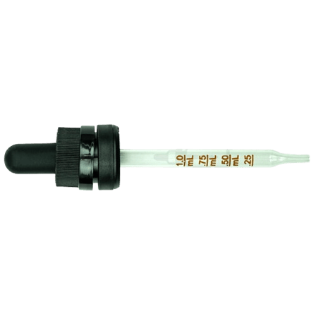 18-415 Black CRC Tamper Evident Dropper with 91 mm Graduated Glass Pipette (Fits 60ml Euro Round Bottle) - 2000/Case