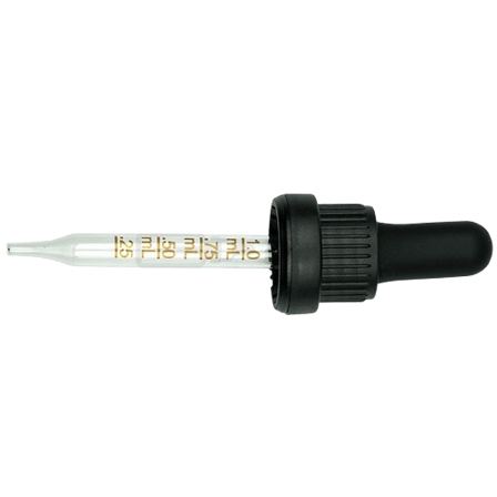 18-415 Black Tamper Evident Dropper with 76 mm Graduated Glass Pipette (Fits 30 ml Euro Round Bottle) - 1000/Case