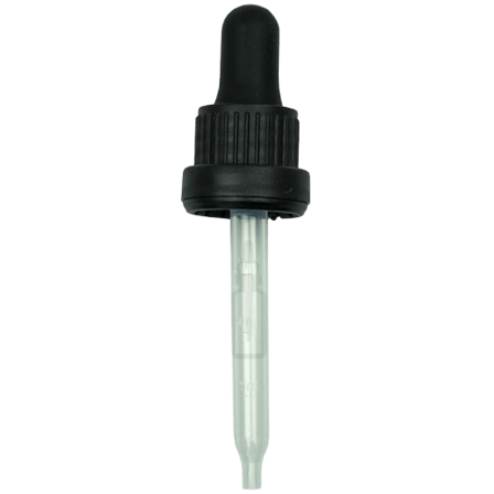 18-415 Black Tamper Evident Dropper with 76 mm Glass Pipette (Fits 30 ml Euro Round Bottle) - 1000/Case
