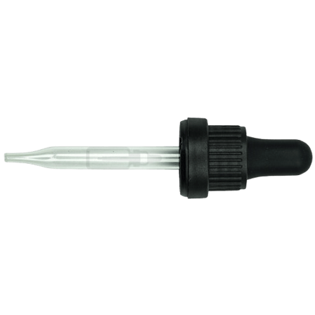 18-415 Black Tamper Evident Dropper with 76 mm Glass Pipette (Fits 30 ml Euro Round Bottle) - 1000/Case