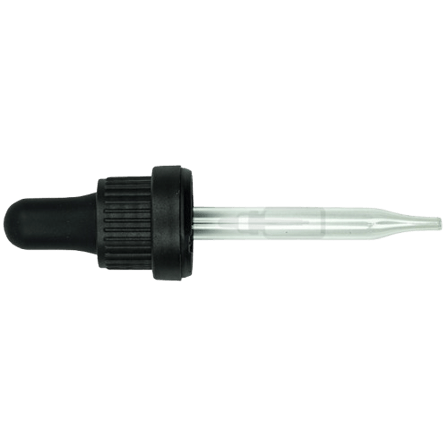 18-415 Black Tamper Evident Dropper with 76 mm Glass Pipette (Fits 30 ml Euro Round Bottle) - 1000/Case
