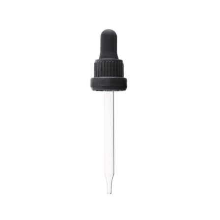 18-415 Black Tamper Evident Dropper with 91 mm Glass Pipette (Fits 60ml Euro Round Bottle) - 2000/Case