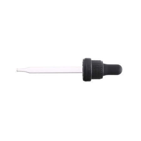 18-415 Black Tamper Evident Dropper with 91 mm Glass Pipette (Fits 60ml Euro Round Bottle) - 2000/Case