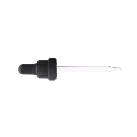 18-415 Black Tamper Evident Dropper with 91 mm Glass Pipette (Fits 60ml Euro Round Bottle) - 2000/Case