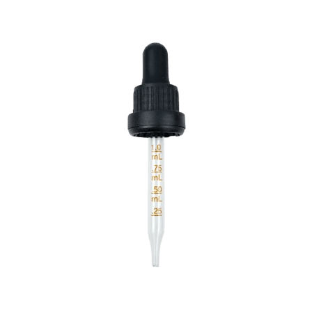 18-415 Black Tamper Evident Dropper with 91 mm Graduated Glass Pipette (Fits 60ml Euro Round Bottle) - 2000/Case