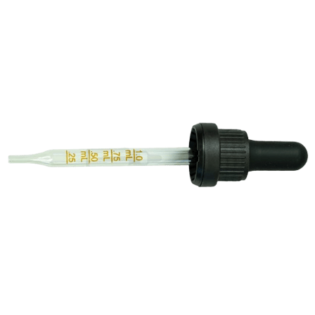 18-415 Black Tamper Evident Dropper with 91 mm Graduated Glass Pipette (Fits 60ml Euro Round Bottle) - 2000/Case