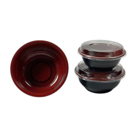 Red and black plastic asian poke takeout bowl with clear lid.jpg