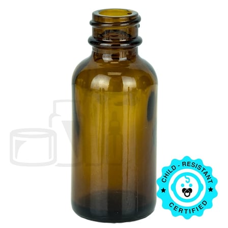 1oz Amber Glass Boston Round Bottle 20-400(360/case)