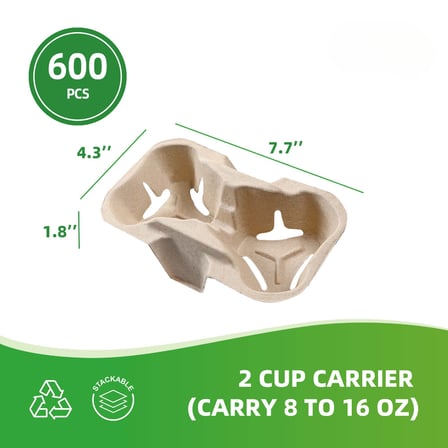 Pulp Fiber 2 Cup Carrier for 8 to 16 oz. Cups - (600/Case)