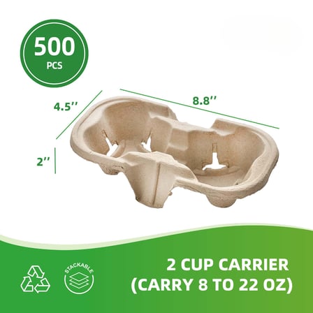 Pulp Fiber 2 Cup Carrier for 8 to 22 oz. Cups - (500/Case)