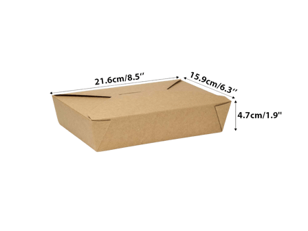 #2 Kraft Microwavable Folded Paper Take-Out Containers 8.5" x 6.3" x 1.9" - (200/Case)