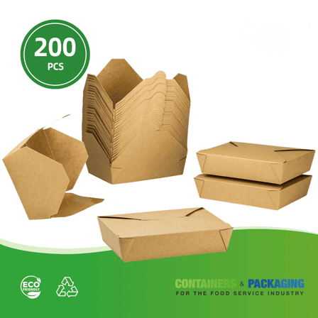 #2 Kraft Microwavable Folded Paper Take-Out Containers 8.5" x 6.3" x 1.9" - (200/Case)