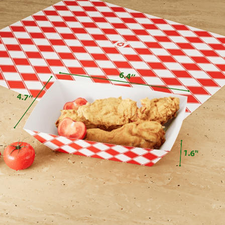 2 lb. Red & White Checkered Pattern Paper Food Trays - (1000/Case)