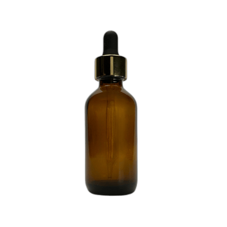 2 oz. (60 ml) Amber Boston Round Glass Bottle with Black Bulb & Gold Dropper 