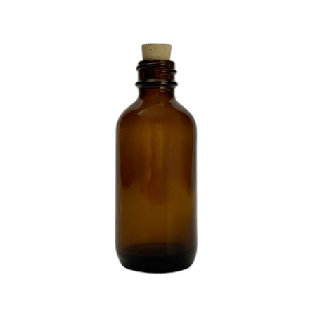 2 oz. (60 ml) Amber Boston Round Glass Bottle with Cork Stopper