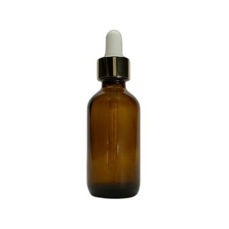 2 oz. (60 ml) Amber Boston Round Glass Bottle with White Bulb & Gold Dropper