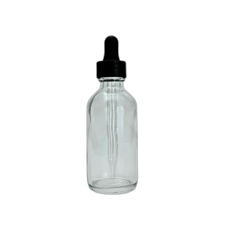 2 oz. (60 ml) Clear Boston Round Glass Bottle with Black Dropper