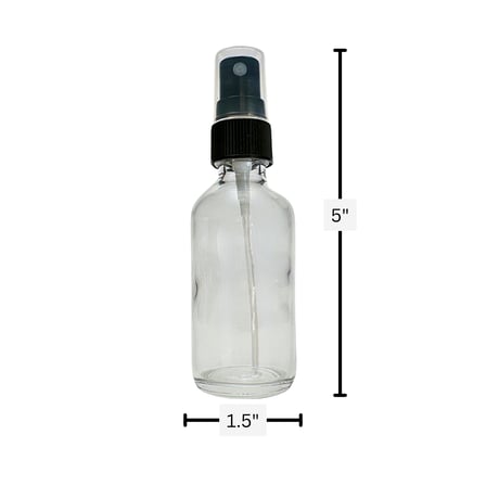 2 oz. (60 ml) Clear Boston Round Glass Bottle with Black Fine Mist Sprayer and Clear Overcap 