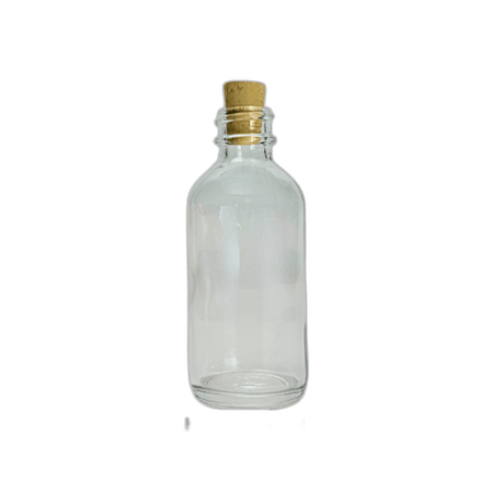 2 oz. (60 ml) Clear Boston Round Glass Bottle with Cork Stopper