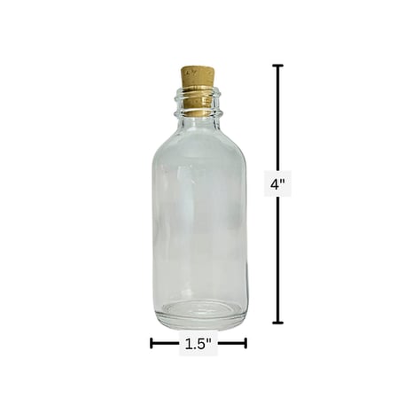 2 oz. (60 ml) Clear Boston Round Glass Bottle with Cork Stopper