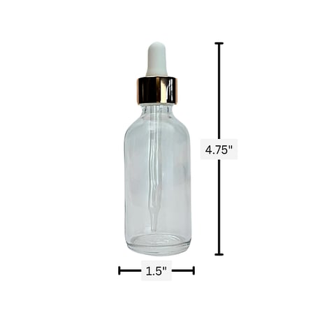 2 oz. (60 ml) Clear Boston Round Glass Bottle with White Bulb & Rose Gold Dropper
