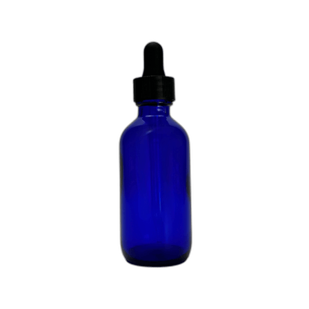 2 oz. (60 ml) Cobalt Blue Boston Round Glass Bottle with Black Dropper