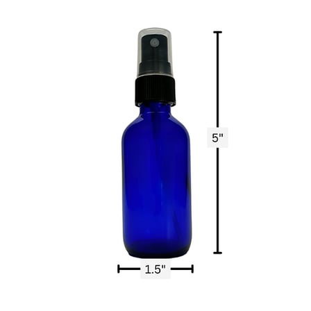 2 oz. (60 ml) Cobalt Blue Boston Round Glass Bottle with Black Fine Mist Sprayer and Clear Overcap