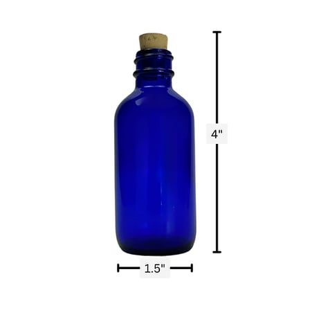 2 oz. (60 ml) Cobalt Blue Boston Round Glass Bottle with Cork Stopper 