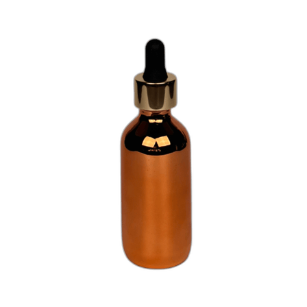 2 oz. (60 ml) Copper Boston Round Glass Bottle with Black Bulb & Gold Dropper
