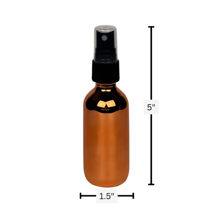 2 oz. (60 ml) Copper Boston Round Glass Bottle with Black Fine Mist Sprayer and Clear Overcap