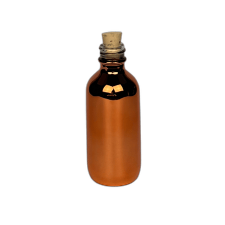 2 oz. (60 ml) Copper Boston Round Glass Bottle with Cork Stopper