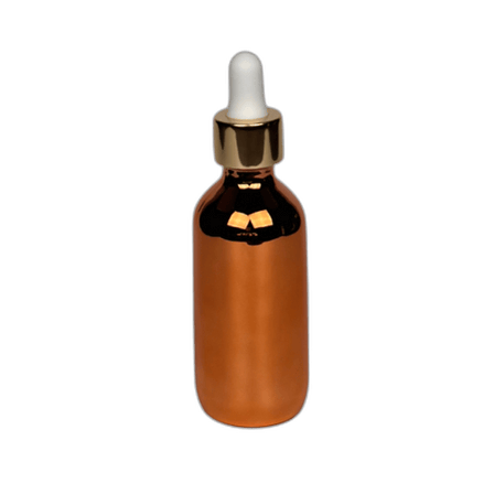 2 oz. (60 ml) Copper Boston Round Glass Bottle with White Bulb & Gold Dropper
