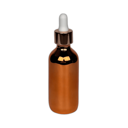 2 oz. (60 ml) Copper Boston Round Glass Bottle with White Bulb & Rose Gold Dropper